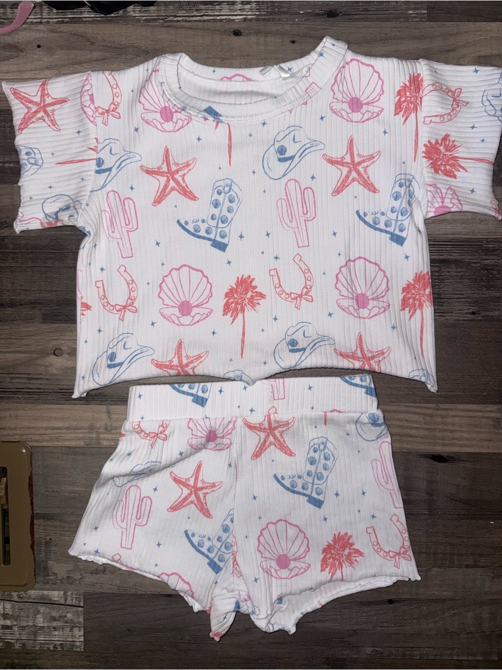 NWT Wild + Rae Girls White Ribbed Set with Coastal and Cowboy Boots